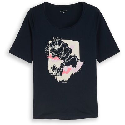 TOM TAILOR Damen Plus Size - T-Shirt mit Print, blau, Uni, Gr. 46 TOM TAILOR Damen Plus Size - T-Shirt mit Print, blau, Uni, Gr. 46