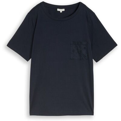 TOM TAILOR Damen Plus Size - Boxy Fit T-Shirt mit Brusttasche, blau, Uni, Gr. 46 TOM TAILOR Damen Plus Size - Boxy Fit T-Shirt mit Brusttasche, blau, Uni, Gr. 46
