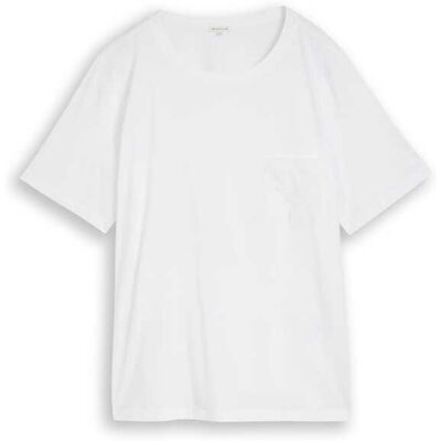 TOM TAILOR Damen Plus Size - Boxy Fit T-Shirt mit Brusttasche, weiß, Uni, Gr. 46 TOM TAILOR Damen Plus Size - Boxy Fit T-Shirt mit Brusttasche, weiß, Uni, Gr. 46