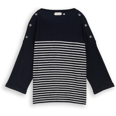 TOM TAILOR Damen Langarmshirt mit Streifenmuster, blau, Gestreift, Gr. S TOM TAILOR Damen Langarmshirt mit Streifenmuster, blau, Gestreift, Gr. S