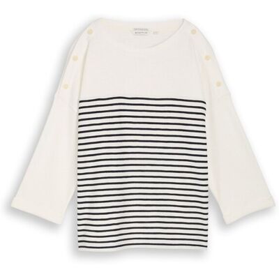 TOM TAILOR Damen Langarmshirt mit Streifenmuster, weiß, Gestreift, Gr. S TOM TAILOR Damen Langarmshirt mit Streifenmuster, weiß, Gestreift, Gr. S