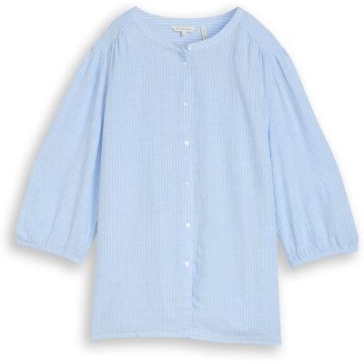 TOM TAILOR Damen Plus Size - Bluse mit Leinenanteil, blau, Gestreift, Gr. 46 TOM TAILOR Damen Plus Size - Bluse mit Leinenanteil, blau, Gestreift, Gr. 46