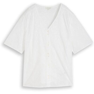 TOM TAILOR Damen Plus Size - Bluse mit Lochstickerei, weiß, Uni, Gr. 54 TOM TAILOR Damen Plus Size - Bluse mit Lochstickerei, weiß, Uni, Gr. 54