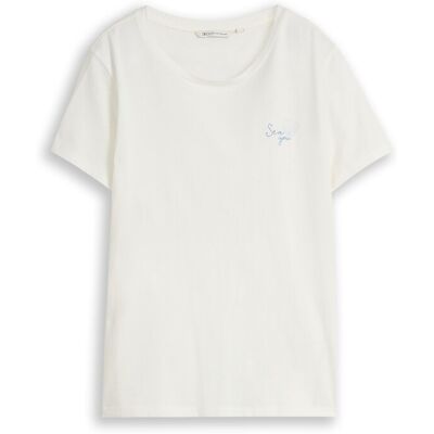 TOM TAILOR DENIM Damen T-Shirt mit Stickerei, weiß, Uni, Gr. XXL TOM TAILOR DENIM Damen T-Shirt mit Stickerei, weiß, Uni, Gr. XXL
