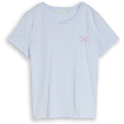 TOM TAILOR DENIM Damen T-Shirt mit Stickerei, blau, Uni, Gr. S TOM TAILOR DENIM Damen T-Shirt mit Stickerei, blau, Uni, Gr. S