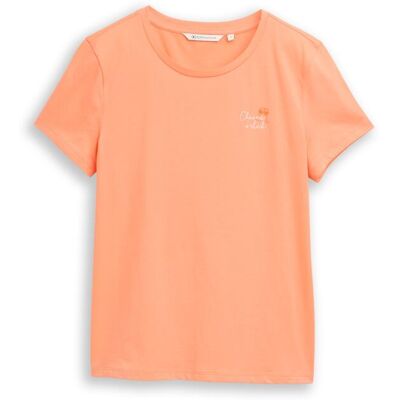 TOM TAILOR DENIM Damen T-Shirt mit Stickerei, orange, Uni, Gr. M TOM TAILOR DENIM Damen T-Shirt mit Stickerei, orange, Uni, Gr. M