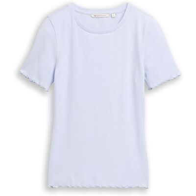 TOM TAILOR DENIM Damen Slim Fit T-Shirt mit Rippstruktur, blau, Uni, Gr. L TOM TAILOR DENIM Damen Slim Fit T-Shirt mit Rippstruktur, blau, Uni, Gr. L