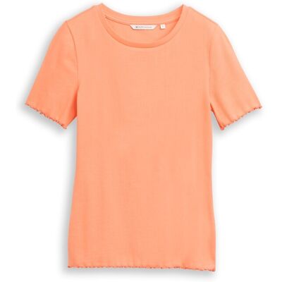TOM TAILOR DENIM Damen Slim Fit T-Shirt mit Rippstruktur, orange, Uni, Gr. XL TOM TAILOR DENIM Damen Slim Fit T-Shirt mit Rippstruktur, orange, Uni, Gr. XL