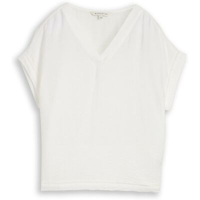 TOM TAILOR Damen Loose Fit Bluse mit V-Ausschnitt, weiß, Uni, Gr. 36 TOM TAILOR Damen Loose Fit Bluse mit V-Ausschnitt, weiß, Uni, Gr. 36