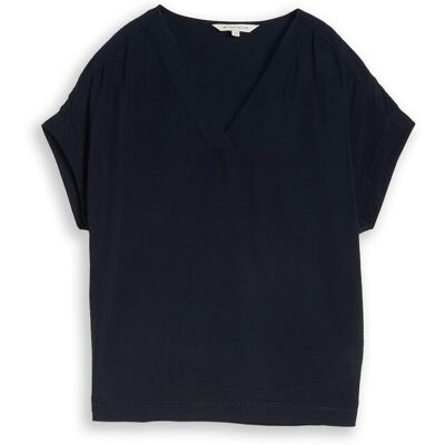 TOM TAILOR Damen Loose Fit Bluse mit V-Ausschnitt, blau, Uni, Gr. 36 TOM TAILOR Damen Loose Fit Bluse mit V-Ausschnitt, blau, Uni, Gr. 36