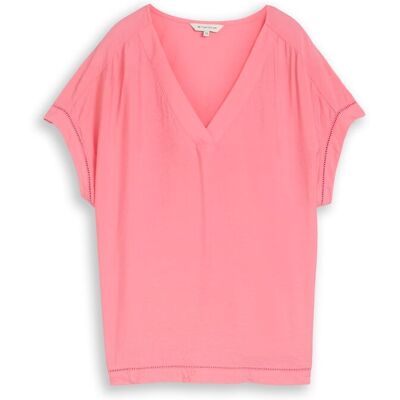 TOM TAILOR Damen Loose Fit Bluse mit V-Ausschnitt, rosa, Uni, Gr. 42 TOM TAILOR Damen Loose Fit Bluse mit V-Ausschnitt, rosa, Uni, Gr. 42