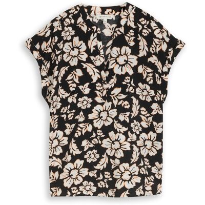 TOM TAILOR Damen Loose Fit Bluse mit V-Ausschnitt, schwarz, Geblümt, Gr. 42 TOM TAILOR Damen Loose Fit Bluse mit V-Ausschnitt, schwarz, Geblümt, Gr. 42