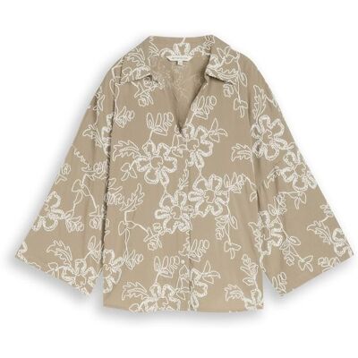 TOM TAILOR Damen Oversize Bluse mit Blumen-Stickereien, grün, Geblümt, Gr. 44 TOM TAILOR Damen Oversize Bluse mit Blumen-Stickereien, grün, Geblümt, Gr. 44