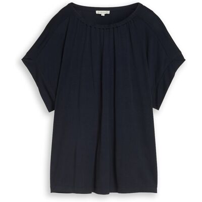 TOM TAILOR Damen T-Shirt mit Raffungen, blau, Uni, Gr. S TOM TAILOR Damen T-Shirt mit Raffungen, blau, Uni, Gr. S