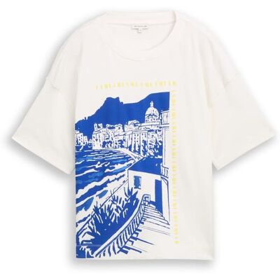 TOM TAILOR Damen T-Shirt mit Print, weiß, Uni, Gr. S TOM TAILOR Damen T-Shirt mit Print, weiß, Uni, Gr. S