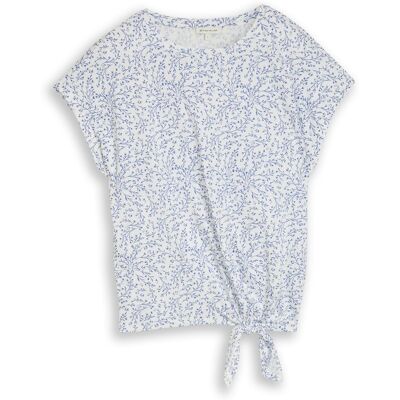 TOM TAILOR Damen T-Shirt mit Knotendetail, weiß, Gemustert, Gr. S TOM TAILOR Damen T-Shirt mit Knotendetail, weiß, Gemustert, Gr. S
