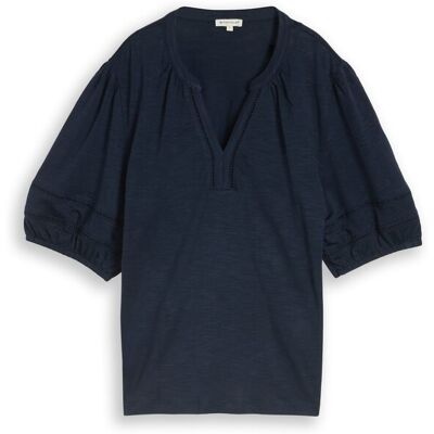 TOM TAILOR Damen Blusenshirt mit Spitzendetails, blau, Uni, Gr. S TOM TAILOR Damen Blusenshirt mit Spitzendetails, blau, Uni, Gr. S