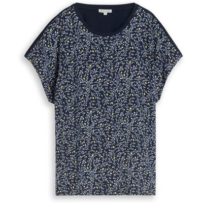 TOM TAILOR Damen T-Shirt im Material-Mix, blau, Uni, Gr. S TOM TAILOR Damen T-Shirt im Material-Mix, blau, Uni, Gr. S