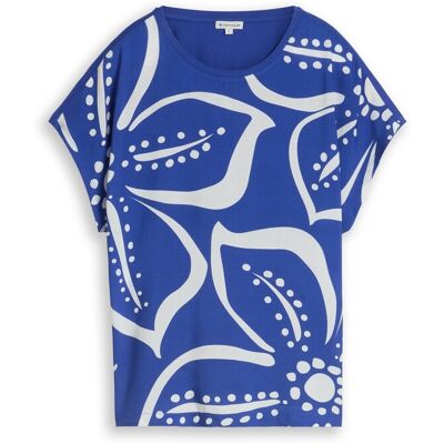 TOM TAILOR Damen T-Shirt im Material-Mix, blau, Uni, Gr. S TOM TAILOR Damen T-Shirt im Material-Mix, blau, Uni, Gr. S