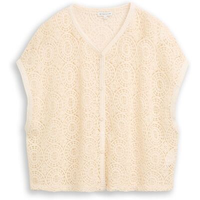 TOM TAILOR Damen Crochet-Top mit Knopfleiste, weiß, Uni, Gr. M TOM TAILOR Damen Crochet-Top mit Knopfleiste, weiß, Uni, Gr. M