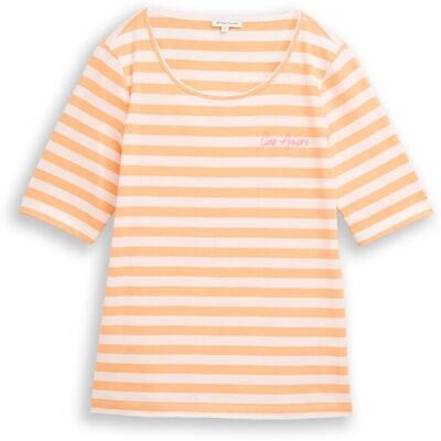 TOM TAILOR Damen T-Shirt mit Stickerei, orange, Gestreift, Gr. S TOM TAILOR Damen T-Shirt mit Stickerei, orange, Gestreift, Gr. S