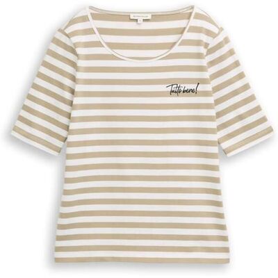 TOM TAILOR Damen T-Shirt mit Stickerei, grün, Gestreift, Gr. S TOM TAILOR Damen T-Shirt mit Stickerei, grün, Gestreift, Gr. S