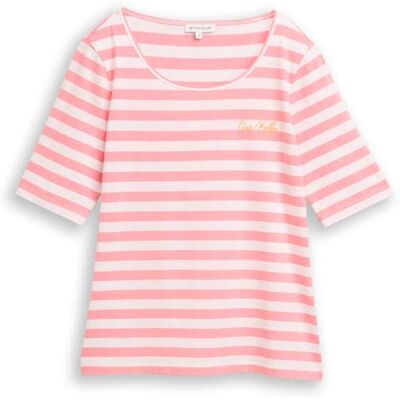 TOM TAILOR Damen T-Shirt mit Stickerei, rosa, Gestreift, Gr. S TOM TAILOR Damen T-Shirt mit Stickerei, rosa, Gestreift, Gr. S