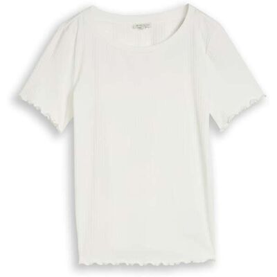 TOM TAILOR Damen T-Shirt mit Rippstruktur, weiß, Uni, Gr. S TOM TAILOR Damen T-Shirt mit Rippstruktur, weiß, Uni, Gr. S