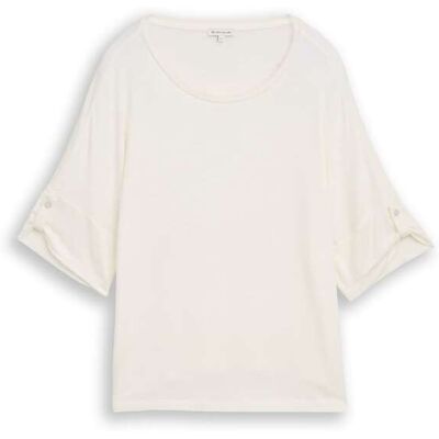TOM TAILOR Damen T-Shirt mit Turn-Up-Funktion, weiß, Uni, Gr. S TOM TAILOR Damen T-Shirt mit Turn-Up-Funktion, weiß, Uni, Gr. S
