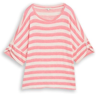 TOM TAILOR Damen T-Shirt mit Turn-Up-Funktion, rosa, Gestreift, Gr. M TOM TAILOR Damen T-Shirt mit Turn-Up-Funktion, rosa, Gestreift, Gr. M