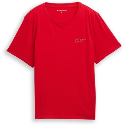 TOM TAILOR Damen T-Shirt mit Print, rot, Uni, Gr. S TOM TAILOR Damen T-Shirt mit Print, rot, Uni, Gr. S