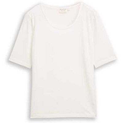 TOM TAILOR Damen Basic T-Shirt mit Rundhalsausschnitt, weiß, Uni, Gr. S TOM TAILOR Damen Basic T-Shirt mit Rundhalsausschnitt, weiß, Uni, Gr. S