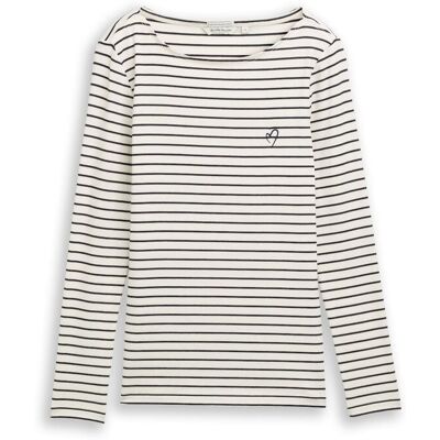 TOM TAILOR Damen Langarmshirt mit Streifenmuster, weiß, Gestreift, Gr. S TOM TAILOR Damen Langarmshirt mit Streifenmuster, weiß, Gestreift, Gr. S