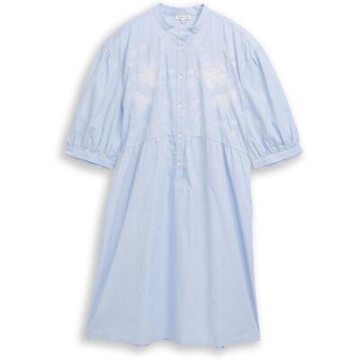 TOM TAILOR Damen Loose Fit Kleid mit Blumen-Stickerei, blau, Uni, Gr. 44 TOM TAILOR Damen Loose Fit Kleid mit Blumen-Stickerei, blau, Uni, Gr. 44