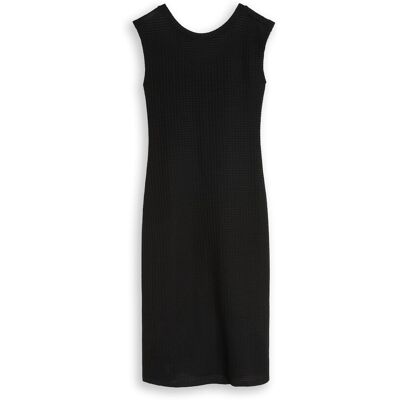 TOM TAILOR DENIM Damen Fitted Jacquard Midi-Kleid, schwarz, Uni, Gr. XS TOM TAILOR DENIM Damen Fitted Jacquard Midi-Kleid, schwarz, Uni, Gr. XS