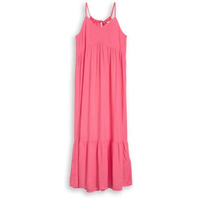 TOM TAILOR DENIM Damen Maxi-Kleid mit Volants, rosa, Uni, Gr. XS TOM TAILOR DENIM Damen Maxi-Kleid mit Volants, rosa, Uni, Gr. XS
