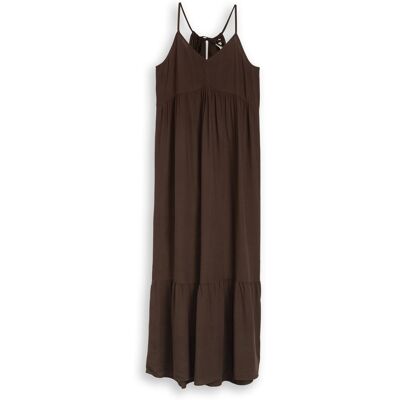 TOM TAILOR DENIM Damen Maxi-Kleid mit Volants, braun, Uni, Gr. XS TOM TAILOR DENIM Damen Maxi-Kleid mit Volants, braun, Uni, Gr. XS