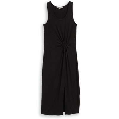 TOM TAILOR DENIM Damen Fitted Midi-Kleid mit Knotendetail, schwarz, Uni, Gr. L TOM TAILOR DENIM Damen Fitted Midi-Kleid mit Knotendetail, schwarz, Uni, Gr. L