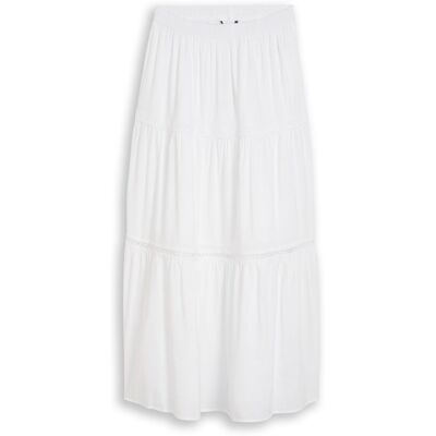 TOM TAILOR DENIM Damen Maxi-Rock mit Volants, weiß, Uni, Gr. XL TOM TAILOR DENIM Damen Maxi-Rock mit Volants, weiß, Uni, Gr. XL