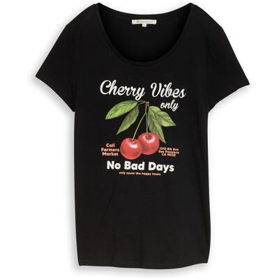 TOM TAILOR DENIM Damen T-Shirt mit Print, schwarz, Uni, Gr. S TOM TAILOR DENIM Damen T-Shirt mit Print, schwarz, Uni, Gr. S