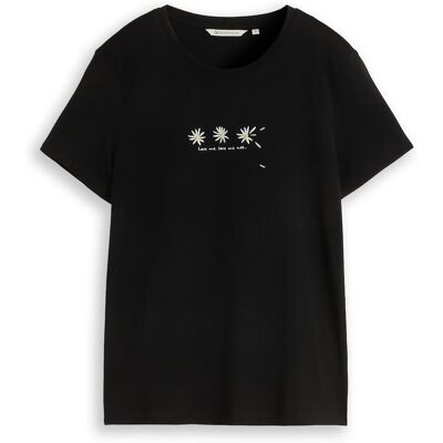 TOM TAILOR DENIM Damen T-Shirt mit Stickerei, schwarz, Uni, Gr. S TOM TAILOR DENIM Damen T-Shirt mit Stickerei, schwarz, Uni, Gr. S
