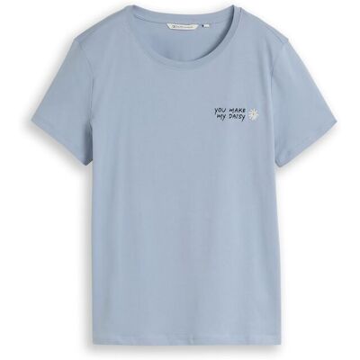 TOM TAILOR DENIM Damen T-Shirt mit Stickerei, blau, Uni, Gr. XL TOM TAILOR DENIM Damen T-Shirt mit Stickerei, blau, Uni, Gr. XL
