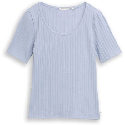 TOM TAILOR DENIM Damen Slim Fit Pointelle T-Shirt, blau, Uni, Gr. XL TOM TAILOR DENIM Damen Slim Fit Pointelle T-Shirt, blau, Uni, Gr. XL