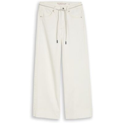 TOM TAILOR Damen TTNELMA CULOTTE Jeans mit Bindegürtel, weiß, Uni, Gr. 28/28 TOM TAILOR Damen TTNELMA CULOTTE Jeans mit Bindegürtel, weiß, Uni, Gr. 28/28