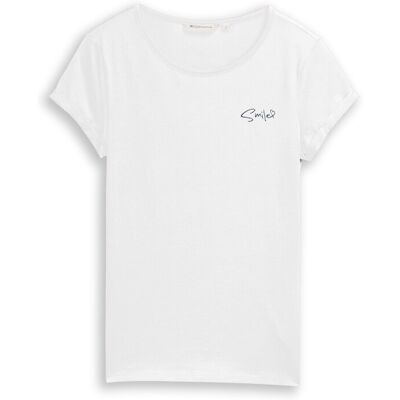 TOM TAILOR DENIM Damen Slim Fit T-Shirt mit Stickerei, weiß, Uni, Gr. XL TOM TAILOR DENIM Damen Slim Fit T-Shirt mit Stickerei, weiß, Uni, Gr. XL