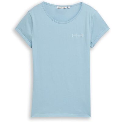 TOM TAILOR DENIM Damen Slim Fit T-Shirt mit Stickerei, blau, Uni, Gr. XL TOM TAILOR DENIM Damen Slim Fit T-Shirt mit Stickerei, blau, Uni, Gr. XL