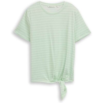 TOM TAILOR DENIM Damen T-Shirt mit Knotendetail, grün, Gestreift, Gr. XS TOM TAILOR DENIM Damen T-Shirt mit Knotendetail, grün, Gestreift, Gr. XS