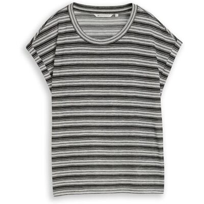 TOM TAILOR DENIM Damen T-Shirt mit Streifenmuster, schwarz, Gestreift, Gr. XS TOM TAILOR DENIM Damen T-Shirt mit Streifenmuster, schwarz, Gestreift, Gr. XS