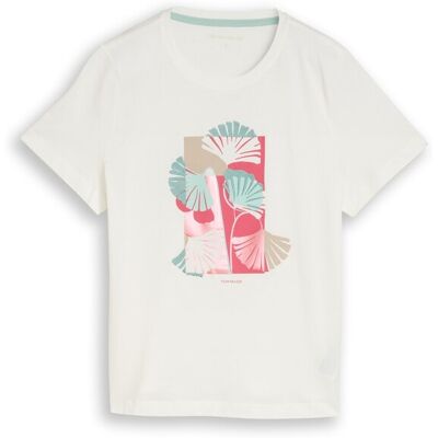 TOM TAILOR Damen T-Shirt mit Print, weiß, Uni, Gr. XL TOM TAILOR Damen T-Shirt mit Print, weiß, Uni, Gr. XL