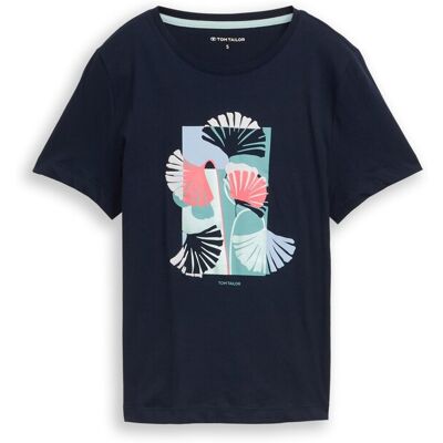TOM TAILOR Damen T-Shirt mit Print, blau, Uni, Gr. L TOM TAILOR Damen T-Shirt mit Print, blau, Uni, Gr. L